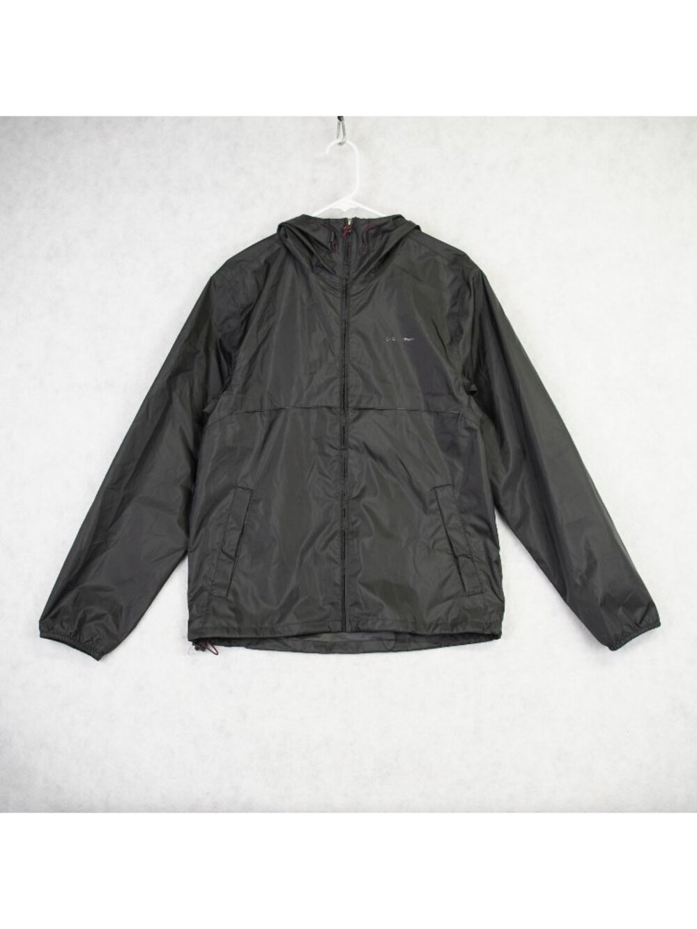 Quechua Waterproof Hooded Jacket Rain Coat Mens Black Size S Outdoor Hiking EUC